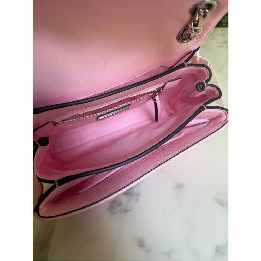 NWT Tory Burch Small Fleming Soft Convertible Shoulder Bag Pink Plie / Silver